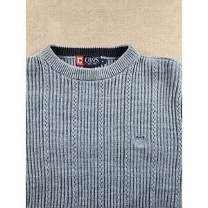 Chaps Knit Sweater Mens M Light Blue Ribbed Crewneck Long Sleeve Fits Short